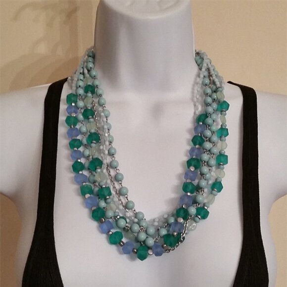 Lia Sophia Multi Strand Sea Glass & Beads Necklace Free Bracelet Seafoam - Picture 4 of 5